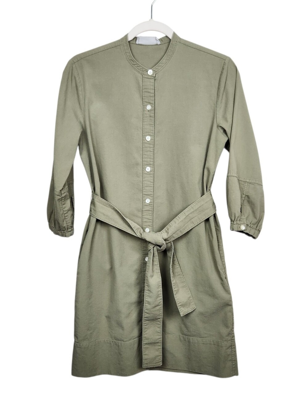 Everlane The Cotton Weave Olive Green Sage Ribbed Shirtdress Womens Size 0